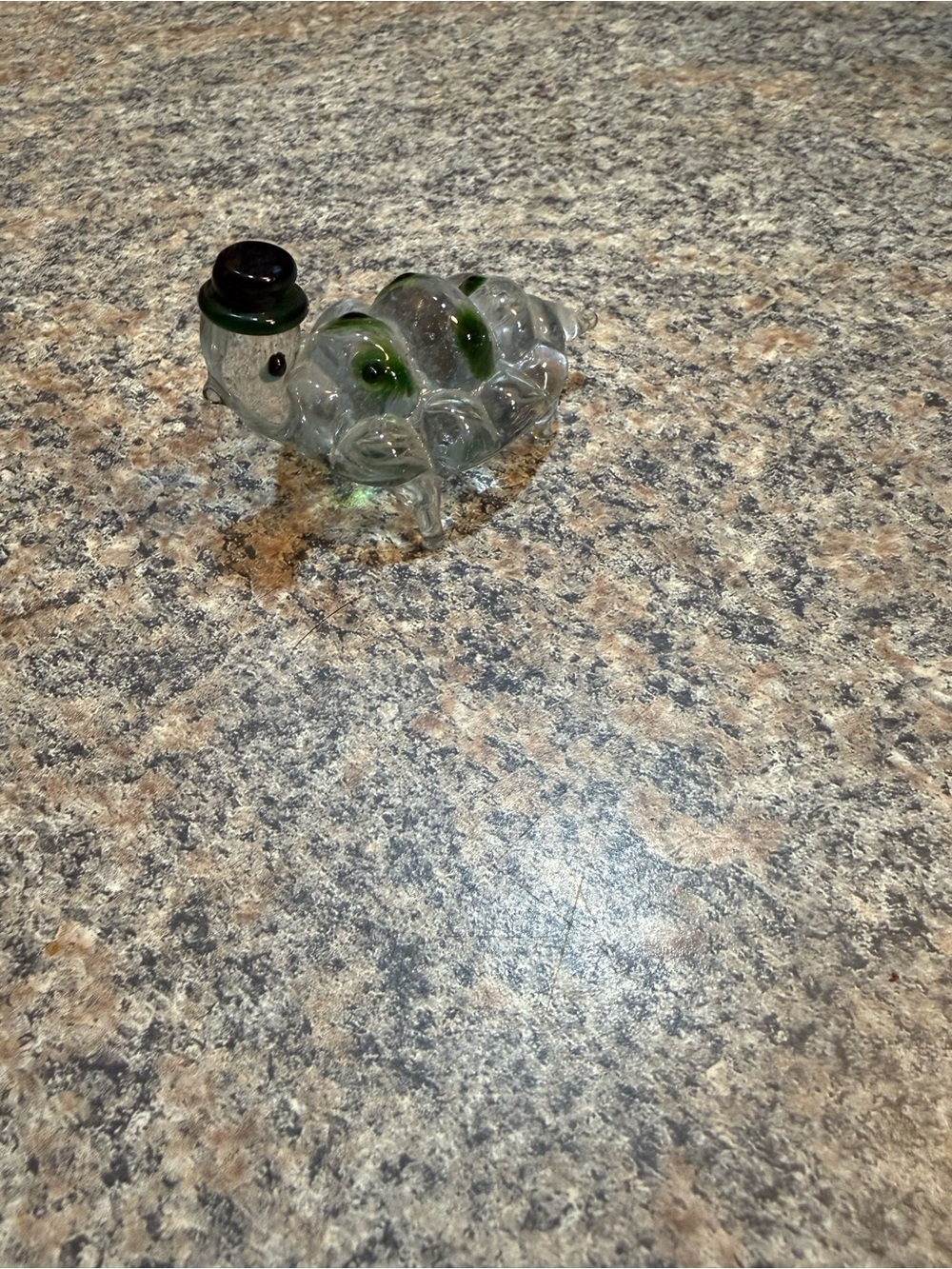 Handblown Glass Turtle Figurine with Green Accents